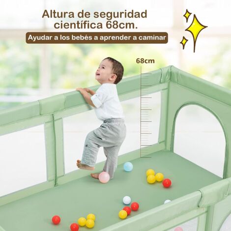 Parque para niños cerca centro actividad con pelotas para bebés estable  atóxico con red transpirable 205 x 147 x 68 cm Verde - Costway