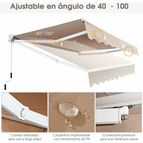 COSTWAY Toldo con Brazo Plegable Toldo Manual con Protección Solar Toldo  Retráctil para Balcón Terraza Puerta