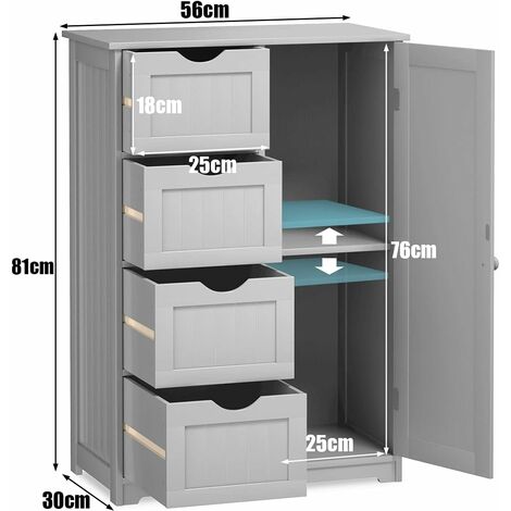 Armario de Baño con 4 Cajones Cajonera de Almacenamiento de Suelo Mueble Auxiliar  Baño Cocina Dormitorio Sala 30 x 30 x 83 cm Blanco - Costway