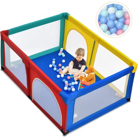 COSTWAY Parque de Juegos para Niños Centro Actividad Portátil y Seguro para Niños con Cerca Valla Extra con Red Transpirable