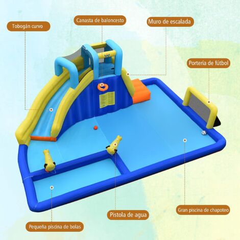 COSTWAY Castillo Hinchable Casa Inflable Acuática 6 en 1 con Rociador de Agua y Tobogán Parque Acuático Inflable