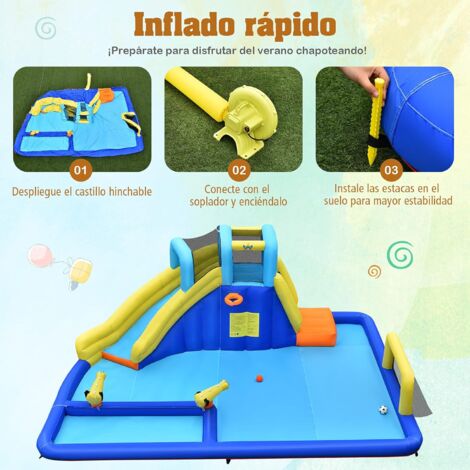 COSTWAY Castillo Hinchable Casa Inflable Acuática 6 En 1 Con Rociador ...