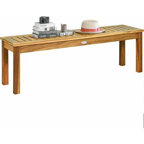 COSTWAY Banco de Madera de Acacia para Patio, Banco sin Respaldo de Exterior con Asiento de Listones (sin Barra de conexión) (1/5)