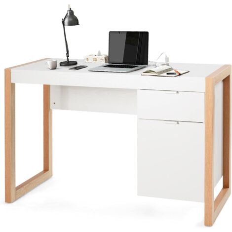 COSTWAY Escritorio para Ordenador Mesa de Trabajo con Armario y Cajón para Casa Oficina