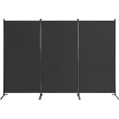 COSTWAY Biombo de 3 Piezas 260 x 183 cm/Separador Divisor con Almohadilla de Pie Ajustable Pantalla de Privacidad (Negro)