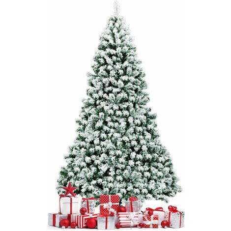 COSTWAY 225 cm Árbol de Navidad de Pino Artificial con bisagras de Nieve Flocado 928 Consejos W / 250 LED (1/5)