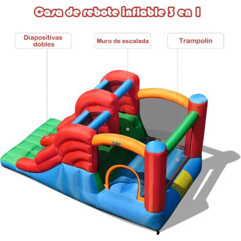 COSTWAY Casa Inflable Con Doble Tobogán, Castillo 3 En 1 Con Tobogán ...