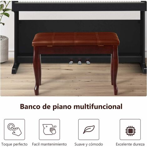 Banco Del Piano En Símil-Cuero PU Taburete Para Piano Doble Asiento Con Cojin Acolchado Y Compartimento Escondido Marron