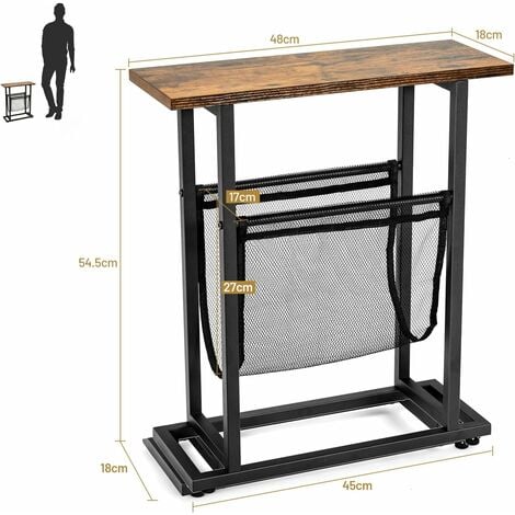 COSTWAY Mesita Auxiliar Estilo Industrial, Mesita Lateral Mesita de Noche de 2 Niveles con Red de Porta Revistas