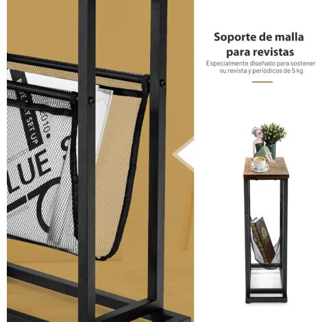 COSTWAY Mesita Auxiliar Estilo Industrial, Mesita Lateral Mesita de Noche de 2 Niveles con Red de Porta Revistas
