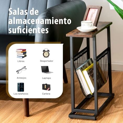 COSTWAY Mesita Auxiliar Estilo Industrial, Mesita Lateral Mesita de Noche de 2 Niveles con Red de Porta Revistas