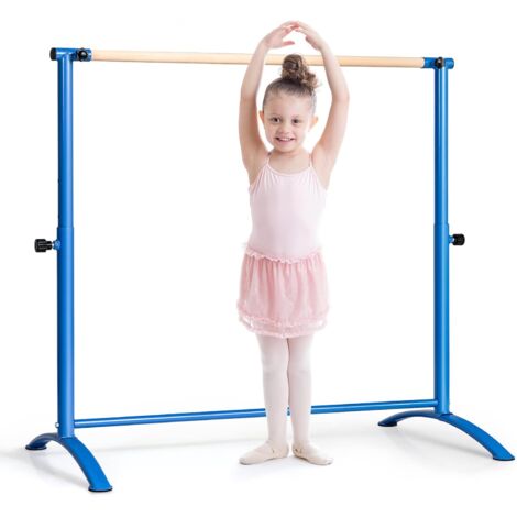 COSTWAY Barra de Ballet, Barra de Baile con 4 Alturas Regulables, Barra de Madera de Haya, Almohadillas Antideslizantes, Barra de Fitness y Elongación para Casa Sala de Baile (Azul)