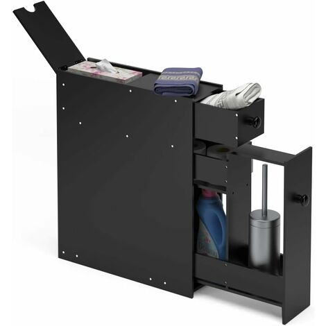 COSTWAY Estantería de Baño Ducha Armario Lateral, Gabinete de Almacenamiento de 5 Compartimientos (Negro)