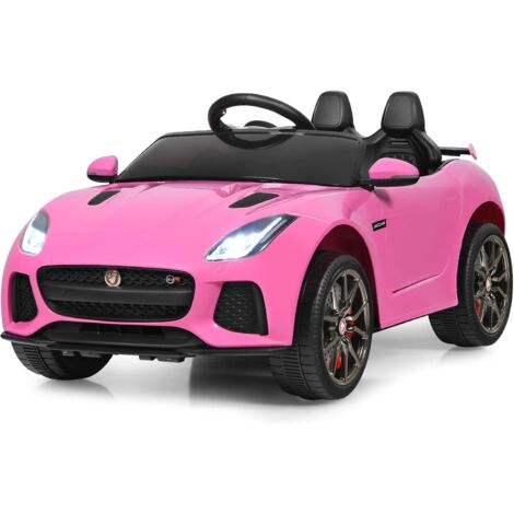 COSTWAY Coche Jaguar F-Type SVR 12 V para Niños, Coche de Batería con Mando, Marcha Adelante y Atrás, Suspensión de Muelles, Empuñadura Portátil (Rosa)