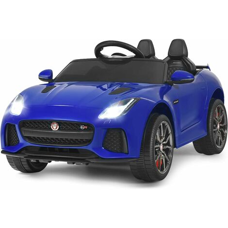 COSTWAY Coche Jaguar F-Type SVR 12 V para Niños, Coche de Batería con Mando, Marcha Adelante y Atrás, Suspensión de Muelles, Empuñadura Portátil (Azul)