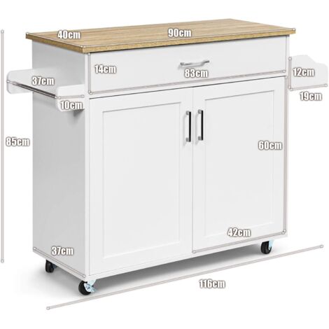 COSTWAY Carrito de Cocina Carro de Servicio Comedor con Ruedas,Toallero,Cajón, Puerta y Estantes Gabinete Mueble de Cocina
