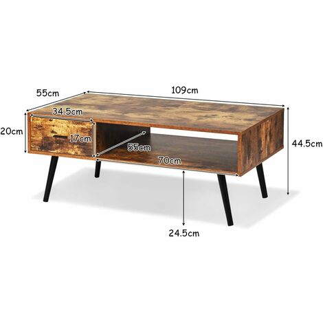 HOMCOM Mesa de centro rústica con almacenamiento, mesa de centro vintage  para muebles de sala de estar, mesa de cóctel con gabinete, compartimentos  de