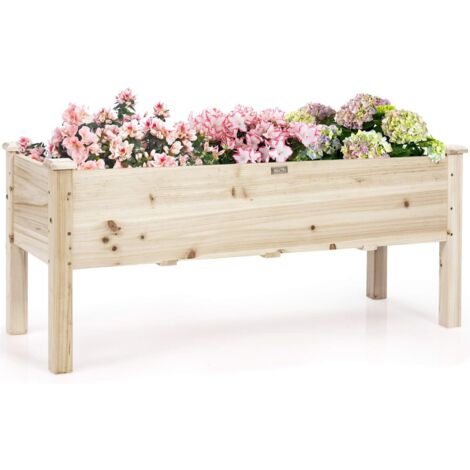 COSTWAY Maceta Elevada de Madera de Abeto Jardinera de Suelo Elevada para Plantas Flores Cama para Cultivo Jardín 120 x 43,5 x 51 cm