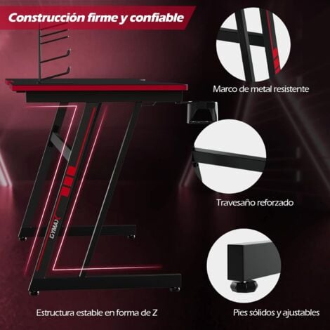 Mesa de gaming y juegos de PC con pies en 'Z' 120 x 60 x 75 cm