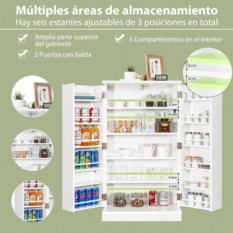 COSTWAY Armario de Cocina, Armario Despensa con Doble Puerta y 6 Repisas Regulables, Organizador 17 Niveles