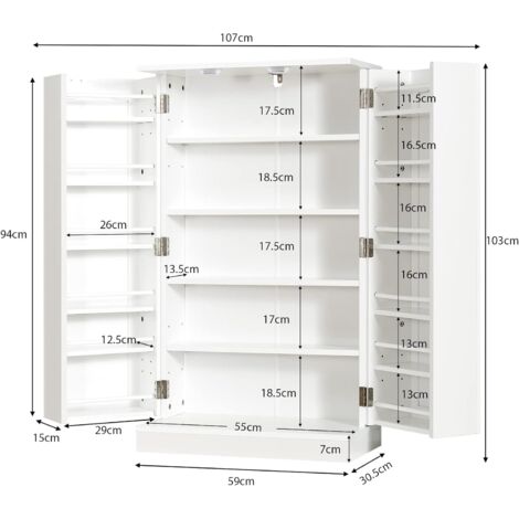 COSTWAY Armario de Cocina, Armario Despensa con Doble Puerta y 6 Repisas Regulables, Organizador 17 Niveles