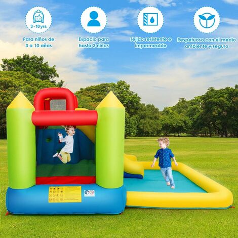 Outsunny Castillo Hinchable con 2 Toboganes Cama de Salto y Piscina para  Niños +3 Años con Inflador y Bolsa de Transporte para Interior Exterior  330x265x185 cm Multicolor