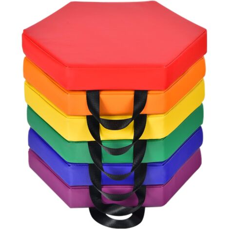 COSTWAY 6 Cojines del Suelo Hexagonales para Niños, Cojines para Niños, Asientos Portátiles 38 x 34 x 5 cm (Arcoiris) (1/5)