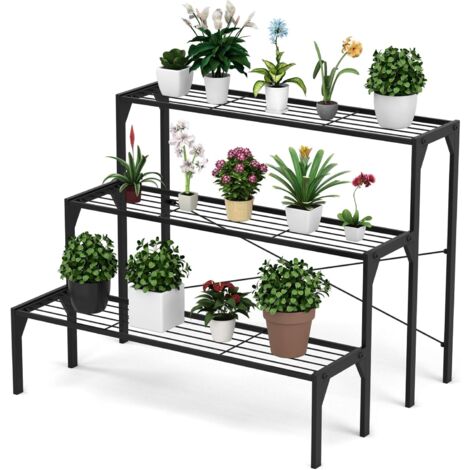 COSTWAY Soporte para Plantas de Metal de 3 Niveles, Estante para Flores, Organizador Estante con Repisas de Listones (1/5)