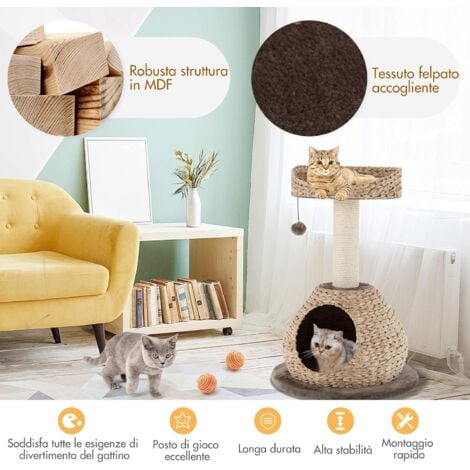 COSTWAY rbol para Gatos con Palo Rascador en Sisal Natural