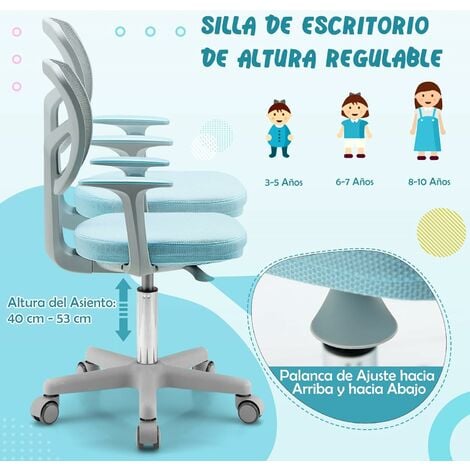 Silla Ergonómica para Escritorio para Niños con Ruedas Silla Giratoria de  Ordenador Altura Regulable Soporte Lumbar