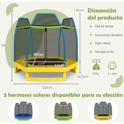 Cama Elástica 223 cm para Niños con Red de Seguridad Estructura en