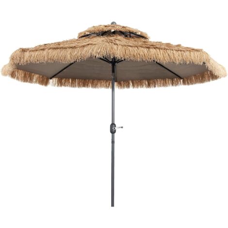 COSTWAY Sombrilla 300 cm con Techo de Paja/Parasol Estilo Hawaiano con 8 Varillas, Botón para Inclinación/Sombrilla de Exterior con Doble Respiradero para Playa Patio Piscina
