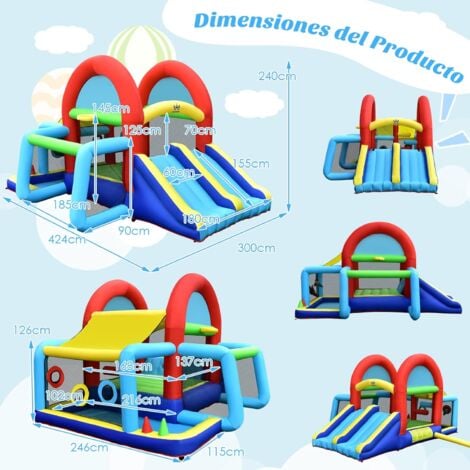 COSTWAY Casa Inflable, Castillo Hinchable Con Doble Tobogán, Área De ...