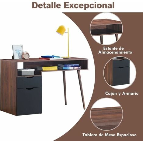 Costway Escritorio con Ruedas para Oficina Mesa de Ordenador de Marco de  Metal Escritorio de Trabajo para Hogar Estudio 120 x 60 x 75cm Negro  Costway Modern