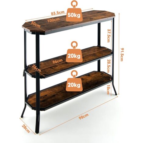 COSTWAY Mesa de Consola Estrecha/Mesa de Sofá Estrecha con Estantes Abiertos/Mesa de Entrada de 3 Niveles para Pasillo, Sala de Estar, Marrón Rústico