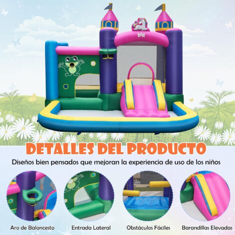COSTWAY Castillo Hinchable para Niños, Parque Infantil Acuático Tema de Princesas con Tobogán Largo, Canasta de Baloncesto, insuflavel criança para Niños, Jardín, Césped, 460x290x245 cm (sin Soplador