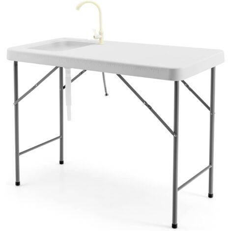COSTWAY Mesa Plegable con Fregadero, Grifo, Tubo de Drenaje/Mesa Portátil de Camping de Pesca al Aire Libre para Jardín, Picnic 115 x 59 x 93,5 cm, Carga 150 kg