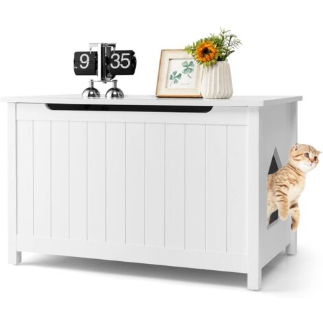 COSTWAY Casa para Gatos con Apertura Superior, Tabique Extraíble, Barra de Gas, Ganchos Metálicos, Pata de Madera de Pino, Armario para Gatos con Carga 50 KG, 80,5 x 51 x 51 cm