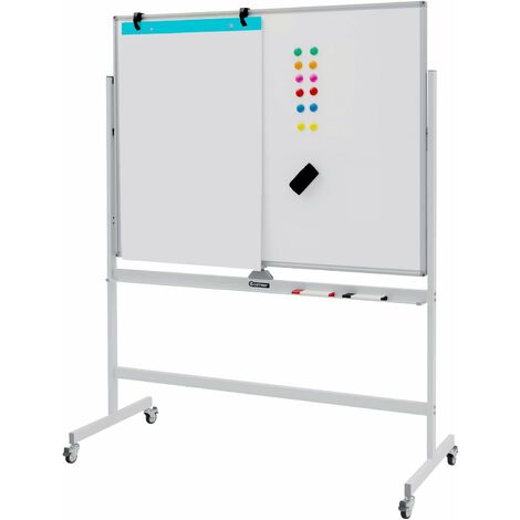 COSTWAY Pizarra Móvil Magnética en Seco 120 x 90 cm, Doble Cara, con Soporte sobre Ruedas Bloqueables, Giro de 360 °, Altura Ajustable, Pizarra Blanca, Oficina, Escuela, Institución (1/5)