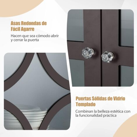 COSTWAY Aparador de Cocina con Estante Ajustable y Armario de 2 Puertas, Puerta de Cristal Decorativa, Muebles Modernos para Salón, Cocina, Entrada,91,5 x 39,5 x 96,5cm, Fácil Montaje (Café)