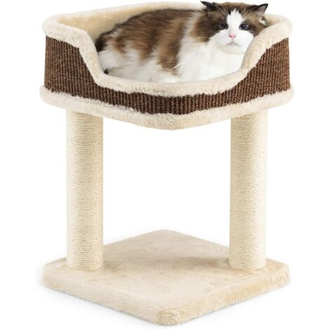 COSTWAY Árbol Rascador Compacto para Gatos, Altura 50 cm, Torre de Sisal Natural Alfombrado con Plataforma Felpa y Poste de Rascado, Torre para Rascar, Relajarse y Dormir (Beige)