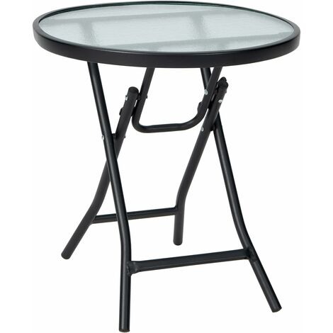 COSTWAY Mesa Redonda Plegable para Jardín, Mesa Plegable de Cristal Templado，Estructura Antioxidante y Marco en X Estable 46 x 47 cm, Camping, Patio