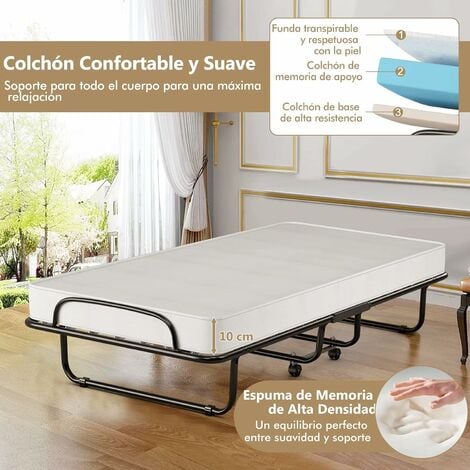 COSTWAY - Cama plegable para adultos (200 x 80 cm, con colchón de espuma de  memoria de forma, cama supletoria plegable de 4 ruedas y somier de 15