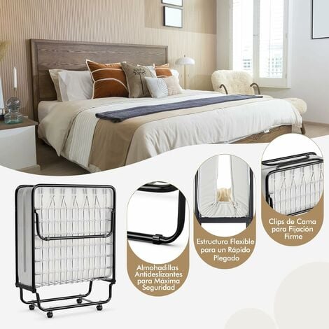 Cama plegable individual con colchón de espuma viscoelástica para adultos,  cama de invitados portátil tamaño cuna plegable con cabecera y marco de