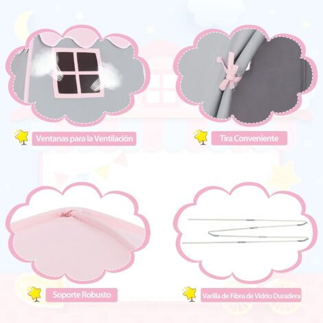 COSTWAY Tienda De Campaña Infantil De Princesa Con Cremallera Y Ventanas - Casita Portátil De Algodón Para Interior Y Exterior, Regalo Para Niñas +3 Años