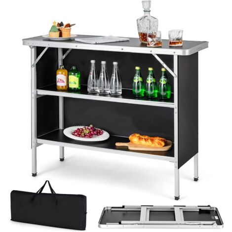 COSTWAY Mesa de Camping Plegable, Mesa de Picnic Portátil de Aluminio con Estantes Abiertos de 2 Niveles, Bolsa de Transporte, Mesa Plegable Ligera para Picnic, Barbacoa 110x38x88 cm (negro) (1/5)