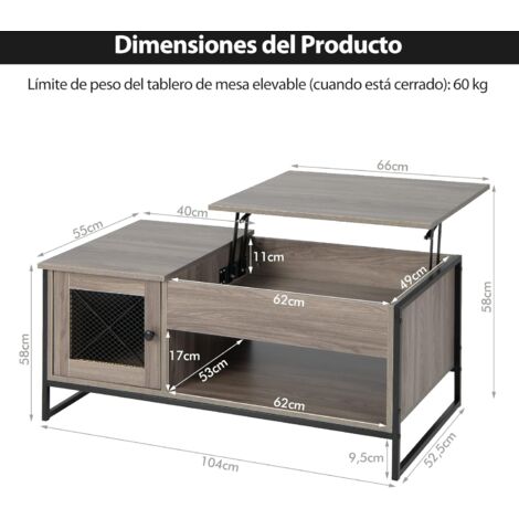 Mesa de centro elevable con marco de metal, mesa auxiliar industrial con  parte superior elevadora, compartimento de almacenamiento oculto, mesa de