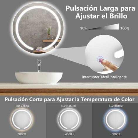 Espejo de baño redondo con iluminación LED, espejo redondo con  retroiluminación LED, espejo de tocador de baño, espejo circular regulable  montado en