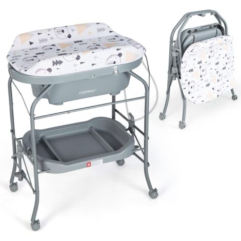 COSTWAY 2 en 1 Cambiador de Bebés con Bañera, Cambiador Bebe Portatil con Cojín de PVC, Bandeja de Almacenamiento, Cambiador de Pañales Plegable con 4 Ruedas Universales, Bañera y Cambiador (1/5)