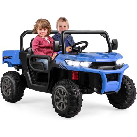 COSTWAY 12V UTV Coche Eléctrico para Niños con 2 Plazas, Vehículo Todoterreno Eléctrico con Volquete, Control Remoto, Modo de Balanceo, Música, USB, Vehículo Utilitario para Niños (Azul)